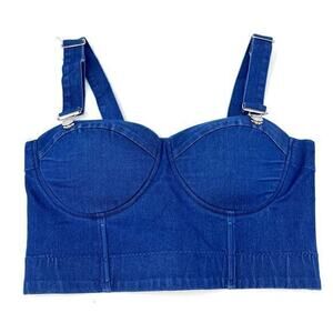 Say What Corset Crop Top Womens L Blue Denim Y2K Sweetheart Babydoll‎ Bustier